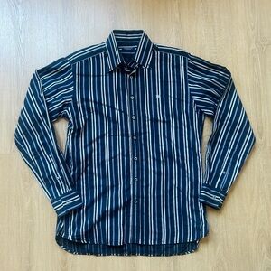 Burberrys London Dress Shirt Men 15.5-39 Blue Navy Striped Long Sleeve